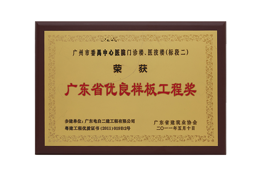 2011年广东省优良样板工程奖