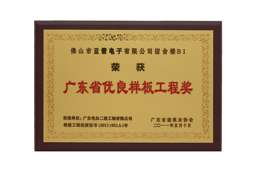 2011年广东省优良样板工程奖